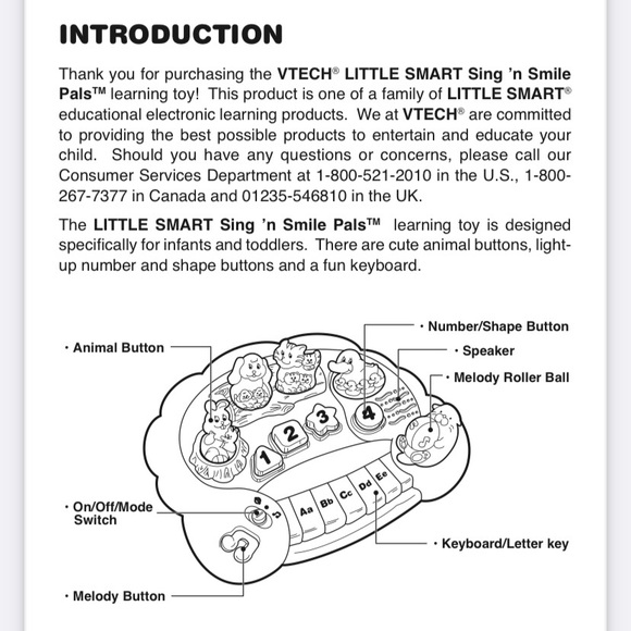 VTech Little Smart SING N SMILE PALS Musical Keyboard - 4 Melodies 4 Animals - Picture 3 of 10